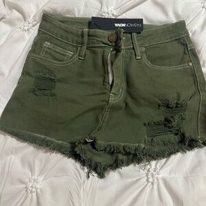 Olive Green frayed Shorts
